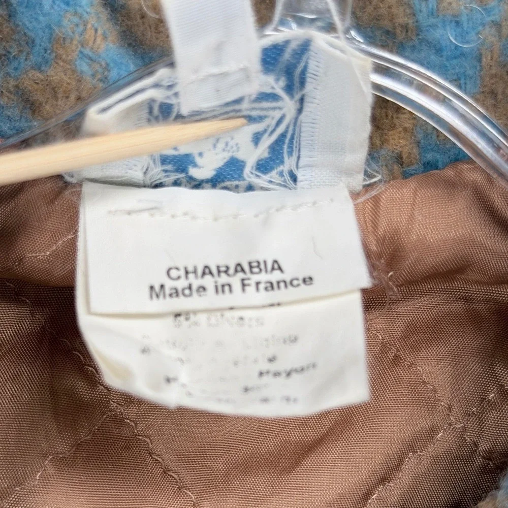 Charabia Paris Coat Girls 4‎ Blue Brown Houndstooth Wool Double Breasted French